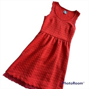ANTHROPOLOGIE MAEVE CORAL A-LINE DRESS WITH LACE TRIM, SCALLOPED EDGE, SZ:M